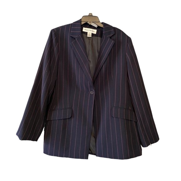 Rena Rowan Womens Pinstripe Black Blazer Size 18 Single-Button 99% Polyester/Ray - Picture 1 of 4